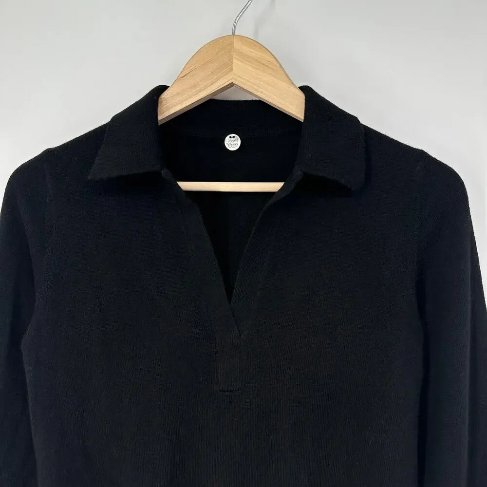 Margaret O’Leary 100% Cashmere Polo Sweater Collared V-Neck Pullover Preppy